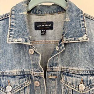 Lucky Brand Blue Denim Jean Jacket with Distressed Details
